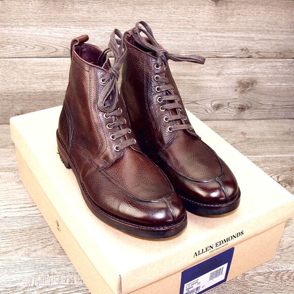 * NIB * $445 Allen Edmonds RAINIER 8 D Boots Brown Factory 2nds * add $15 Trees - Picture 1 of 14